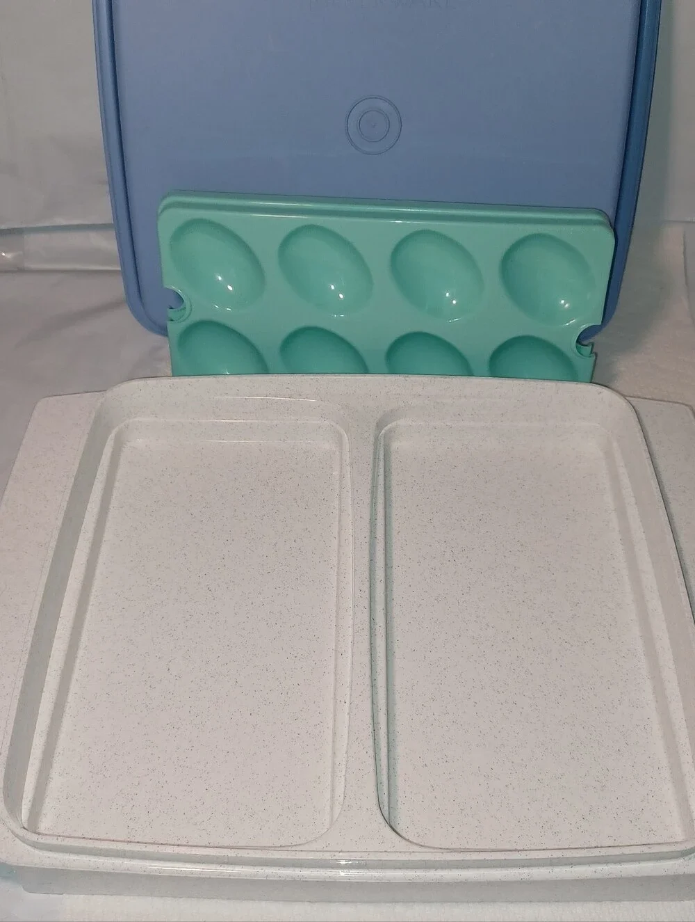 Vintage Tupperware Blue and Mint Green Deviled Egg Keeper Container
